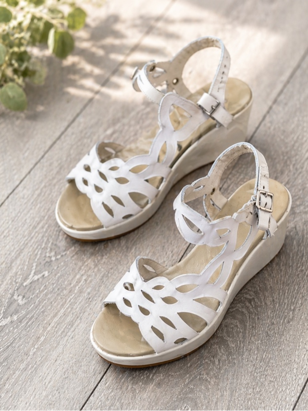 Italian White Leather Wedge Sandals | Summer | EU 36 / US 6
